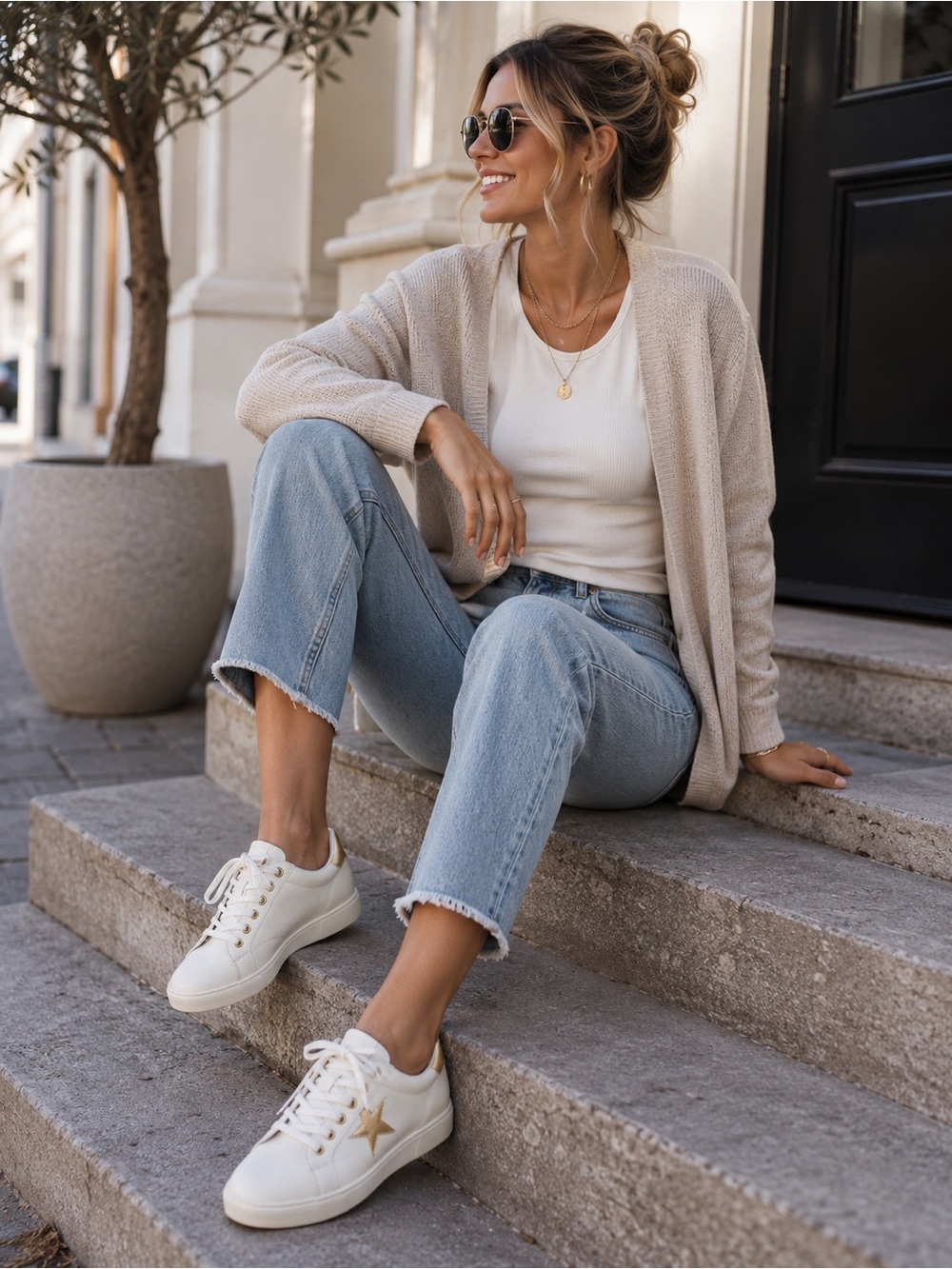Jimmy Choo White Leather Low-Top Sneakers with Gold Star Accents – Size 37